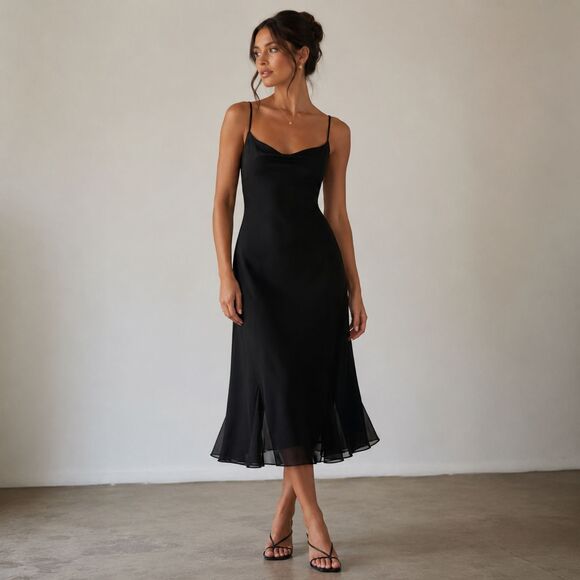 City Triangles Dresses & Skirts - Vintage City Triangles Black Slip Dress L 90s Y2K Goth Grunge Midi Dress